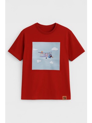 Markapia Man Erkek Bisiklet Yaka %100 Pamuk Helikopter Baskılı T-Shirt