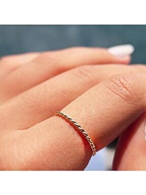 Fasek Gold Burma Altın Yüzük - 14 Ayar Altın Burgu Ince Minimal Evlilik Alyansı - Burgu Altın Yüzük