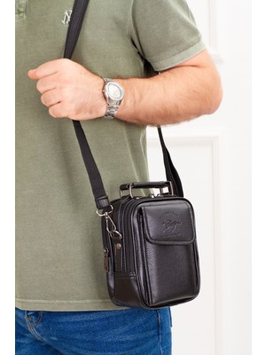 Newish  Erkek Deri Çelik Kasalı Kapaklı Omuz ve El Çantası (15X19CM) NEW189 - Siyah