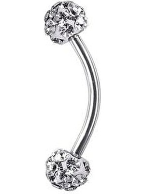 Jaida Moda Kadın Cerrahi Çelik Shambala Taşlı İki Ucu Kaş ve Rook Piercing Gümüş Renk Zirkon