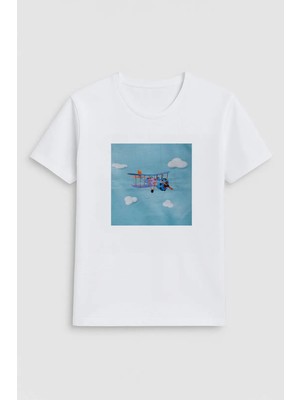 Markapia Man Erkek Bisiklet Yaka %100 Pamuk Helikopter Baskılı T-Shirt