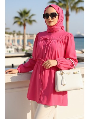 Düğmeli Fuşya Tesettür Tunik 20287F
