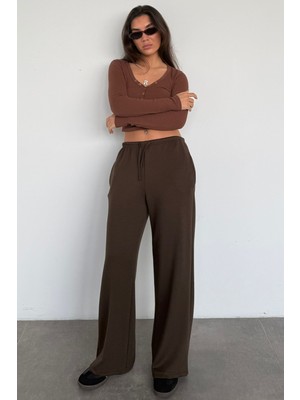 Madmext Kahverengi Geniş Paça Barrel Fit Eşofman Altı MG2646