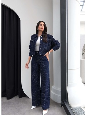 Esra Helvacı Taş Baskılı Denim Ikili Takım