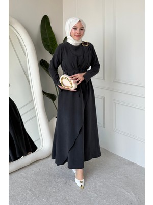 Tesettür Diyarı Goldest Cupra Tansel Tokalı Tesettür Elbise- Antrasit