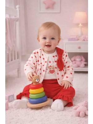 Melisa Ticaret Fiyonklu Kalp Desenli Kız Bebek 3’lü Kombin Takım