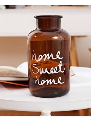  home sweet home yazılı dekoratif amber cam şişe - vintage ev aksesuarı