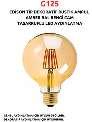 Fujika G125 Edison Dekoratif Rustik LED Ampul - Amber Cam - Tasarruflu LED Aydınlatma
