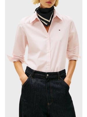 Tommy Hilfiger Pamuklu Regular Fit Çizgili Uzun Kollu Gömlek Bayan Gömlek WW0WW47169 0d5