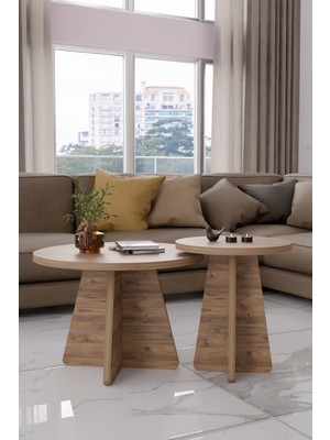 Alpa Ev Mobilya Mantar 2'li Yuvarlak Zigon Sehpa, Salon Sehpa Takımı, Iskandinav Stil, Yan-Orta Sehpa