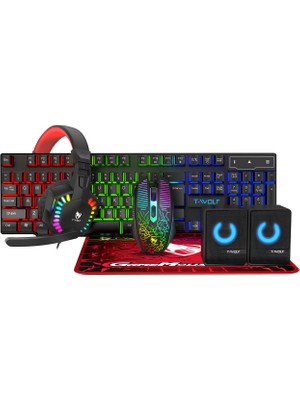 Apphirex Oyuncu 5-In-1 Rgb Aydınlatmalı Gaming Full Ekipman Seti Q Klavye+Mouse+Mousepad+Kulaklık+Hoparlör