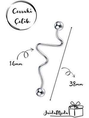 Jaida Moda Unisex Gümüş Renk Kalp Ritmi Cerrahi Çelik Industrial Köprü Piercing Parlak Özellik