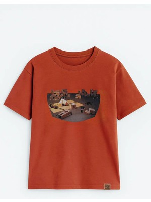 Markapia Man Erkek Bisiklet Yaka %100 Pamuk Blok Baskılı T-Shirt