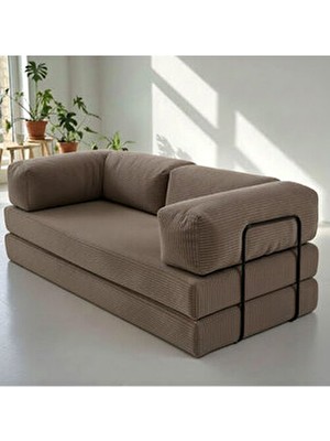 İnci Fitilli Kadife Modüler Köşe Koltuk Tamamen Sünger 200 cm Orta Sert Kahverengi Konforlu Tasarım