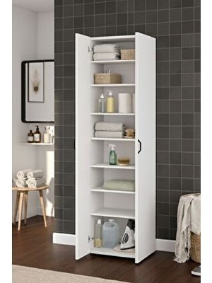 Ceramical Dls4 Çok Amaçlı Dolap, 8 Raflı 2 Kapaklı, Mutfak Dolabı, Banyo Dolabı, Beyaz