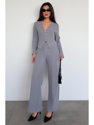 Madmext Füme Düğmeli Yumuşak Dokunuşlu Ikili Hırka Pantolon Takım MG2651