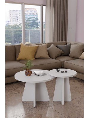 Alpa Ev Mobilya Mantar 2'li Yuvarlak Zigon Sehpa, Salon Sehpa Takımı, Iskandinav Stil, Yan-Orta Sehpa