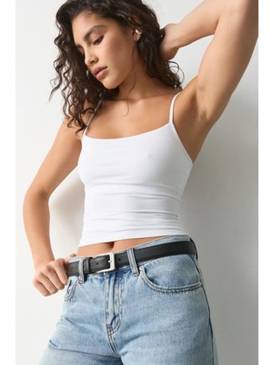 Madmext Beyaz Ayarlanabilir Kopçalı Askı Kadın Atlet MG2676