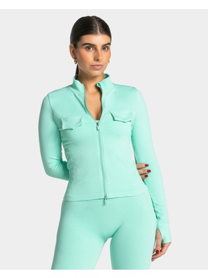 Teveo Nane Yeşili Fermuarlı Cepli Ceket - Seamless Performans Üstü