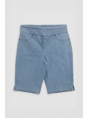 Markapia Kadın Yüksek Bel Likralı Esnek Açık Mavi Jean Şort