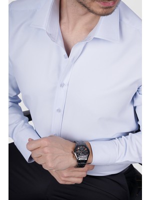 Etikmen Açık Mavi Saten Slimfit Erkek Gömlek