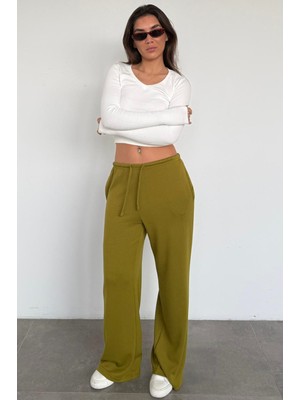 Madmext Yağ Yeşili Geniş Paça Barrel Fit Eşofman Altı MG2646