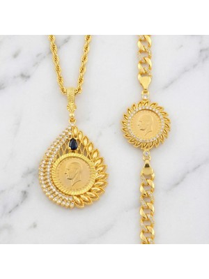 Ferizz Altın Kaplama Çeyrek Altınlı Kolye ve Bileklik Kombin BND-108