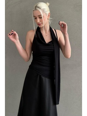 Madmext Siyah Degaje Yaka Atkılı Şık Kadın Bluz MG2650