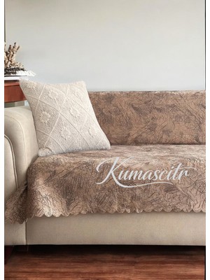 Kumaşçıtr Koltuk Çekyat Örtüsü – Kaymaz Tabanlı Süngerli Kadife Kumaş Cappuccino Damar Desenli