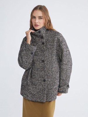 Lc Waikiki Yeni Sezon Dik Yaka Desenli Oversize Kadın Kaşe Kaban