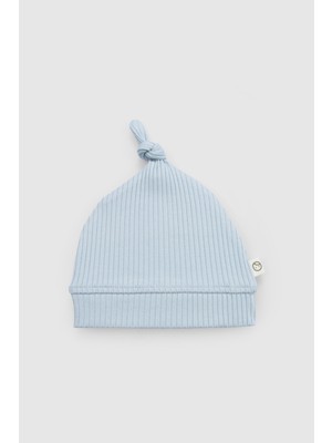 Little Gusto Organik Pamuklu Düğümlü Kaşkorse Modal Yenidoğan Şapka Mavi