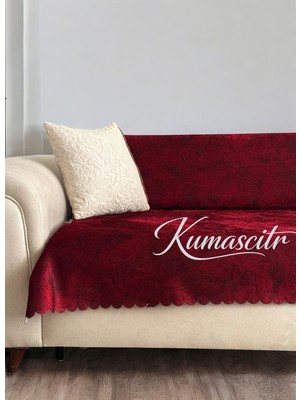 Kumaşçıtr Koltuk Kaymaz Tabanlı Lüks Kadife Koltuk Kanepe Çekyat Örtüsü - Konforlu Bordo Damar Desenli