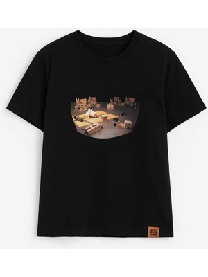 Markapia Man Erkek Bisiklet Yaka %100 Pamuk Blok Baskılı T-Shirt
