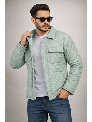 Polo State Erkek Kapitone Baklava Desenli Slim Fit Mint Yeşili Mont Ceket