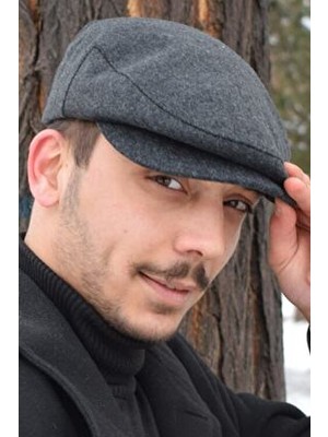 Göksu Şapka Göksu Füme London Kaşe Kasket Kışlık Kumaş Şapka Gri Renkli Desenli Erkekler İçin