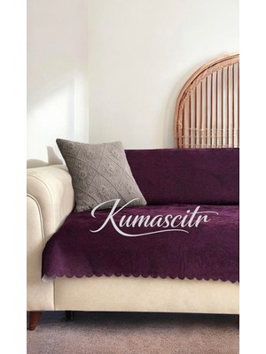 Kumaşçıtr Kaymaz Tabanlı Lüks Kadife Koltuk Kanepe Çekyat Örtüsü - Konforlu Mor Damar Desenli