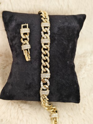 Tuel Kadın Gold Renk Taşlı Kalın Zincir Bileklik