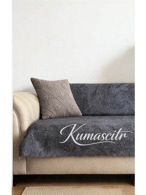 Kumaşçıtr Kaymaz Tabanlı Lüks Kadife Koltuk Kanepe Çekyat Örtüsü - Konforlu Antrasit Damar Desenli