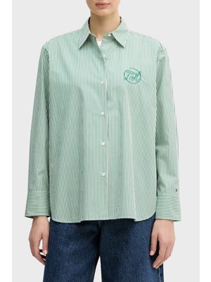 Tommy Hilfiger Pamuklu Regular Fit Çizgili Uzun Kollu Gömlek Bayan Gömlek WW0WW48190 0cd