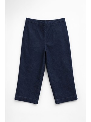 Markapia Kadın Koyu Mavi Likralı Jean Kapri Pantolon