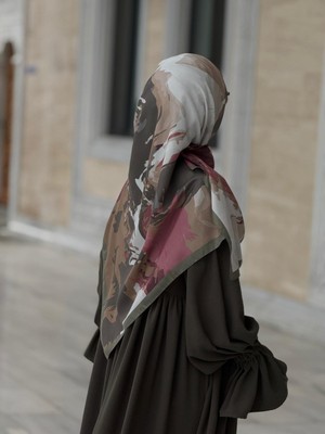 Qalortex Scarf Pamuklu Soft Erva Desen Eşarp-Gül Kurusu