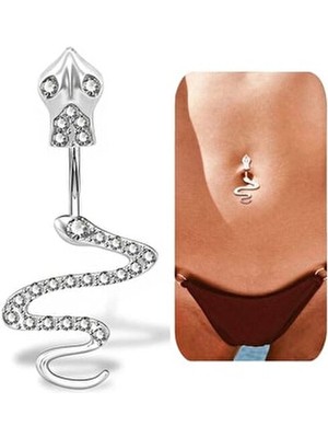 Jaida Moda Gümüş Yılan Figür Zirkon Taşlı Cerrahi Çelik Göbek Piercing Kadınlar İçin Özel Tasarım