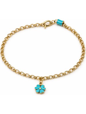 Stainless Stell Turkuaz Çicek Desenli Zincir Bileklik