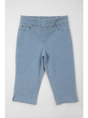 Markapia Kadın Yüksek Bel Likralı Esnek Açık Mavi Jean Kapri