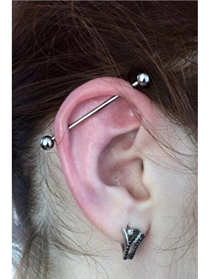 Jaida Moda Unisex Gümüş Renk Cerrahi Çelik Industrial Köprü Piercing