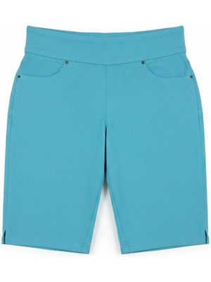 Markapia Kadın Yüksek Bel Likralı Esnek Turkuaz Jean Şort