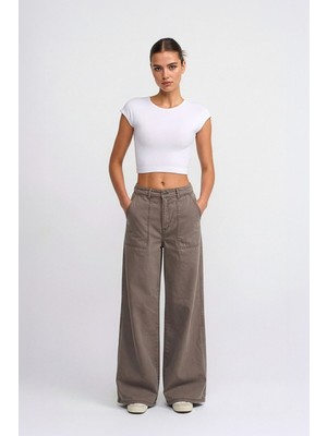 Markapia Kadın Yüksek Bel Taş Rengi Wide Leg Pantolon