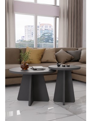 Alpa Ev Mobilya Mantar 2'li Yuvarlak Zigon Sehpa, Salon Sehpa Takımı, Iskandinav Stil, Yan-Orta Sehpa