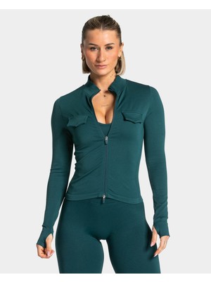 Teveo Zümrüt Yeşili Fermuarlı Spor Ceket - Seamless Stil