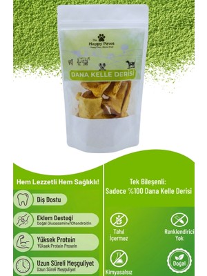 Doğal Dana Kelle Derisi Köpek Ödül Maması - %100 Katkısız & Koruyucusuz - 100 gr